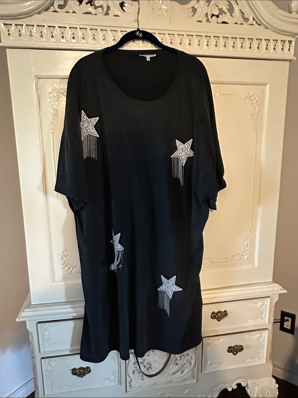Black Mineral Wash Star Embellished Tunic Dress